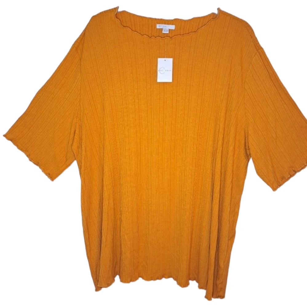 NEW C Established 1946 Mustard Yellow Ribbed Tee Plus Size 22/24W